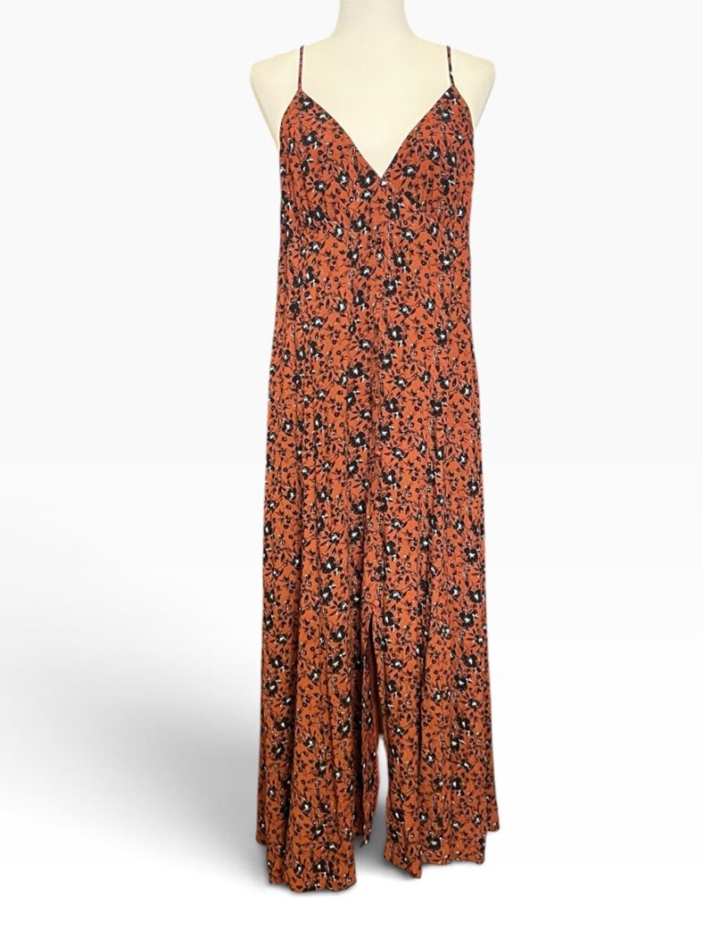 Chelsea28 Floral Maxi Dress Womens XXL Brown Black Boho Fairy Slit Slip NWOT